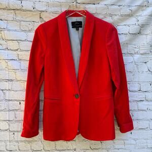 J. Crew Blazer Parke Red 98% Wool Flannel Size 2 Classic Work Academia Office